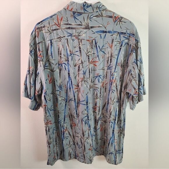 EUC - Campia Moda Men’s Hawaiian Tropical Reed Blue Gray Button Shirt - Size L - Picture 5 of 8
